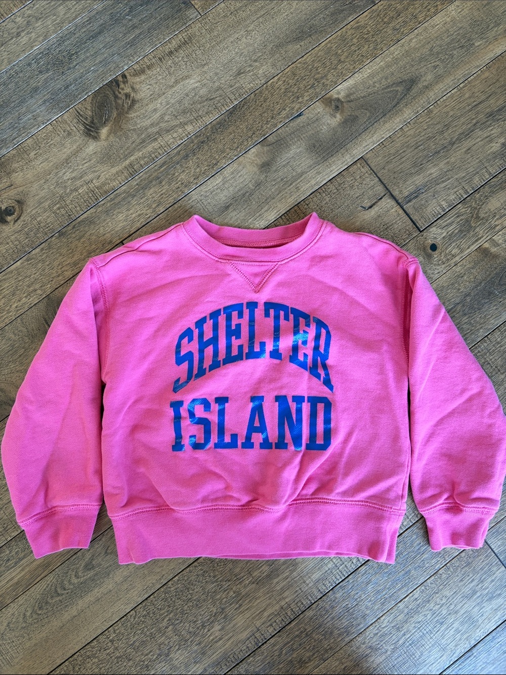 Crewcuts Pink Sweatshirt with Blue "SHELTER ISLAND" Print